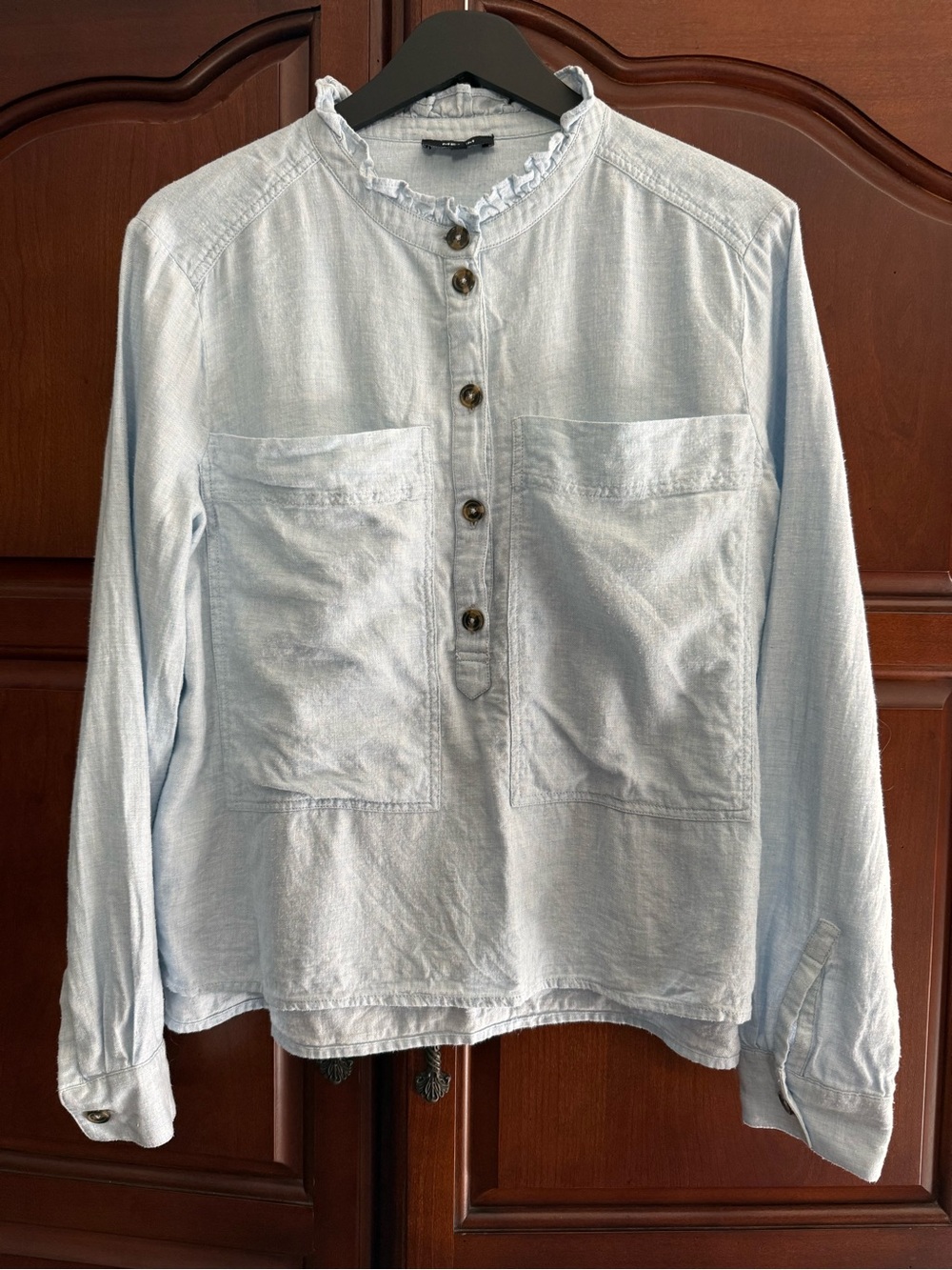 ME+EM Ruffle Collar Utility Pocket Button Down Top Blouse Light Blue UK 14/US 10